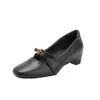 Zapatos de mujer de estilo francés para aumentar la altura, hermosas y cómodas zapatillas de ballet, zapatos retro Mary Jane de punta cuadrada negros de otoño para mujer