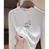 Camiseta básica de gola redonda com manga longa, veludo dupla face, para usar por baixo, elástica, forrada com fleece, espessa, novidade inverno 2024, tendência