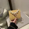 Bolso Cuadrado Pequeño Tejido con Cadena Estilo Chanel de Moda para Mujer, Versátil, Único, Sencillo, Moderno y Bolso Cruzado de Alta Gama