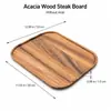 Tabla de madera de acacia para bistec transfronteriza, tabla de cortar para bistec de madera de acacia con agujeros para colgar, bandeja ranurada para cortar carne al por mayor