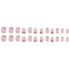 Adesivos de unha curtos brancos oblíquos franceses com listras rosa para meninas, estilo simples e moderno, produto acabado