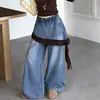 Jeans Jeans com Renda Franzida Faca Torta para Meninas Primavera e Outono 2026 Novo Conjunto Infantil Falso de Duas Peças: Blusa e Jeans