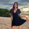Traje de baño para mujer Nuevo Coreano ins de una pieza Sexy Conservador que cubre la barriga Adelgazante Falda Fruncido