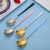 Cuchara para Vajilla de Acero Inoxidable 304, Cuchara Sopera Plana, Cuchara Mezcladora de Mango Largo, Logo Personalizable, Grado Alimenticio, Uso Doméstico