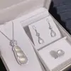 Atacado Banhado a Prata Incrustado Calcedônia Branca de Gelo Alto Conjunto Feijão da Sorte Brincos Anel Ágata Verde Sol Conjunto de Três Peças Joias Presente