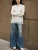 Camiseta de Manga Larga con Encaje para Mujer en Primavera, Súper Elegante, Casual, Versátil, Adelgazante, Top de Algodón Puro