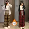 Pantalones de Cuadros Vintage de Pierna Ancha para Mujer, Nuevo Estilo Primavera 2023, Pantalones Rectos Casuales con Forro Polar, Pantalones Versátiles para Mujer
