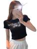 Camiseta de mujer de manga corta con cuello halter, cintura alta y estampado de estrellas de Internet, estilo informal, de verano, con letras estampadas