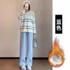 Pantalones de Maternidad Otoño Invierno Terciopelo Plus Ropa de Abrigo 2026 Nuevo Estilo Para Mujeres Menudas Durante el Embarazo Cordón No Constrictivo en el Vientre Pantalones Largos de Pana Ropa de Otoño