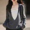 Suéter de Punto de Imitación Lana de Manga Larga, Jersey de Estilo Coreano de Dos Piezas Falsas para Mujer, Nuevo Top de Capa Interior Ajustado para Otoño e Invierno 2026
