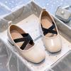 Zapatos de tacón alto poco profundos con punta cuadrada y tiras gruesas, estilo ballet para niñas, de cuero, zapatos pequeños de cuero para niñas para combinar con faldas