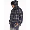 Nueva Camisa con Capucha a Cuadros Bloque de Color Retro Americano para Hombre Otoño/Invierno 2026, Camisa Casual Holgada de Moda para Hombre