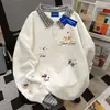 Estilo Japonés Lindo Literario Para el Trabajo Falso Dos Piezas Polo Cuadros Patchwork Sudadera con Capucha para Mujer Otoño Invierno Más Terciopelo Suelto Adelgazante