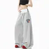 Calça Casual Masculina de Rua Americana com Cintura Dupla, Calça de Moletom Esportiva de Verão High Street com Estampa de Bandeira, Calça Larga Retro Solta
