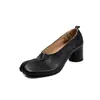 Zapatos de Piel de Vaca de Primera Capa con Punta Dividida para Mujer Tacones Gruesos de Plataforma Otoño Nuevo Estilo Cuero Genuino Moda Coreana Zapatos Planos de Pata de Cerdo para Mujer