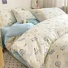 Juego de ropa de cama de cuatro piezas de algodón puro estilo nórdico, juego de tres piezas de sábana de algodón 100% a rayas, funda de edredón, sábana bajera, sábana de cama