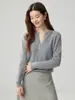 Nuevo Suéter de Cachemir Otoño/Invierno 2026 para Mujer Cuello Tijera Multibotones Color Sólido Elegante Versátil Tejido Holgado Top Base