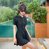 Maiô Plus Size Feminino para Menina Cheinha Modelador Corporal Cobertura da Barriga Conservador com Zíper Manga Curta Esportivo para Fonte Termal