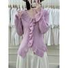 Camiseta de Fondo de Punto de Manga Larga con Cuello en V y Volantes para Mujer Otoño e Invierno 2025 Estilo Coreano Top de Alta Gama