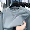 Sudadera pesada para hombre de 360g, nuevo estilo otoño 2026, engrosada, casual, corte holgado, color liso, versátil, sudadera para hombre con cuello redondo