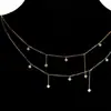 Desgarrador de Meteoros ~ Cadena para Clavícula de Plata de Ley 925 Chapada en Oro de 18 Quilates con Circonita Ins Simple Apilada Ligera Lujo Exquisito Sensación Fresca