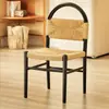 Silla de Comedor Vivian Vintage Estilo Francés con Madera Maciza Tejida con Cuerda, Silla de Ocio para Maquillaje con Respaldo Tejido Retro para Sala de Estar del Hogar