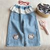 Ropa de Invierno para Niños Jeans Patchwork de Encaje para Niñas Pantalones Anchos Engrosados con Forro Polar para Niños Pantalones Largos para Bebé Niña Transfronterizo