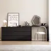 Penteadeira e armário com gavetas integrados, armário de armazenamento preto estilo italiano de luxo leve, mesa de armazenamento de maquiagem extensível vintage para quarto, ao lado da cama