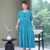 Vestido para Mujer, de Longitud Media, Vestido de Verano para Mamá, Vestido Largo de Algodón y Seda por Encima de la Rodilla, Ropa para Mujeres de Mediana Edad, Vestido de Playa de Manga Corta Talla Grande para Mujer