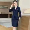 Terno slim fit, uniforme de trabalho para recepção de hotel, uniforme de trabalho para departamento de vendas e joalheria, terno feminino de moda azul