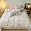 Conjunto de cama de quatro peças em veludo de leite de desenho animado para outono e inverno, com capa de edredom espessa e quente de flanela e fleece de coral, lençol com elástico e lençol de cama