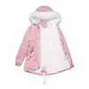Talla europea nuevo parka mujer talla grande largo forro polar acolchado de algodón abrigo mujer cálido con cuello de pelo suelto abrigo de invierno