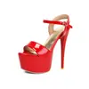 Novos Sapatos de Salto Alto Europeus e Americanos Estilo Cruzado 16cm para Modelos de Carro, Festas de Casamento, Boates da Moda, Sandálias Plataforma de Salto Fino
