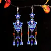 Pendientes Largos con Borla de Esmalte de Plata de Ley S925 de Personalidad Estilo Étnico Moda Retro Versátiles