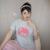 Camiseta de Algodão Puro com Manga Meia-Manga Estampa Graffiti para Mulheres, Nova Tendência de Manga Meia-Manga com Estampa em Inglês Estilo Chinês