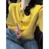 Cardigan de Cachemir Amarillo Ganso Reductor de Edad Pequeño Suave Cera Holgado Tejido de Punto Abrigo Suéter para Mujer Ropa de Primavera Estilo Perezoso