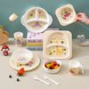 Juego de Vajilla Infantil Transfronteriza con Diseños Lindos para Uso en Casa, Incluye Platos Divididos, Tazones, Vasos, Tenedores y Cucharas para Bebés