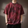 Camiseta Artística Tie-Dye Graffiti de Seda Gelada Manga Curta para Homens, Verão, Caimento Solto, Tamanho Grande, Manga 3/4, Top Camiseta com Toque Fresco