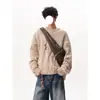 Suéter Masculino Gola Redonda em Tricô com Ponto Trançado Estilo Americano, Outono e Inverno Vintage Solto Casual Versátil Cor Sólida Tricô Tendência
