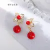 Nuevos pendientes de perla roja con aguja de plata de ley 925, flor, microincrustación de circón cuadrado, pendientes rojos chinos, temperamento festivo