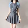 Traje de Baño Enterizo Deportivo de Vacaciones Estilo Nuevo 2026 para Mujer, Falda Conservadora Adelgazante Estilo Traje de Baño para Aguas Termales Estudiante Venta al por Mayor