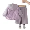Conjunto de outono e inverno para meninas com forro de fleece e espessado, conjunto de três peças de colete quente de inverno para bebês, roupas para bebês e crianças, dropshipping disponível
