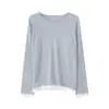 Toma real: Camiseta interior fina de punto de lana para mujer con diseño de dos piezas falsas y bajo de malla, cuello redondo, para otoño