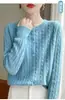 25 Malhas Clássicas de Gola Redonda, Jaquetas Cardigan de Tricô Twist Femininas Estilo Old Money, Malhas de Manga Longa Estilo Torcido de Cor Pura