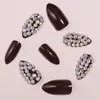 Pontas de Unha Elegantes Estilo Europeu e do Oriente Médio com Strass Completo, Luxuosas e Reutilizáveis, Conjunto de Arte de Unhas com 24 Peças para Outono e Inverno