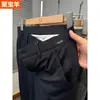 Pantalones de vestir casuales para hombre de seda de hielo elástica, nuevo estilo 2025, para jóvenes y mediana edad, pantalones rectos de negocios, pantalones largos finos de verano con bordado