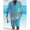 Traje Jacquard Impreso en 3D Transfronterizo para Hombre Verano Holgado Camiseta de Manga Corta Pantalones Cortos Cuello en V Traje Deportivo Traje de Dos Piezas para Hombre