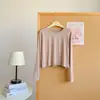 Camiseta solta de manga comprida e gola redonda, estilo curto de verão para pessoas petites, adequada para dança, yoga, esportes e uso casual, top de modal versátil