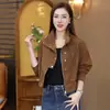 Jaqueta de trabalho com gola alta, novo estilo da moda outonal, top elegante, casaco versão coreana, jaqueta de couro casual que afina