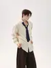 Camisa Retro Americana de Manga Larga con Rayas Verticales y Diseño de Corbata, Top Versátil Casual Estilo Universitario para Primavera y Verano